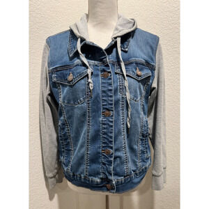 Wax Jeans Juniors Hoodie Denim Jacket w Sweatshirt Sleeves Hoodie Sz 2XL Denim